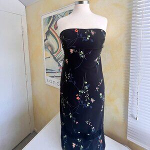 BCBG Strapless Black with Floral Pattern Dress